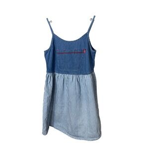 Vintage Tickets Clothing Denim Striped Dress Blue White 90s Y2K Womens 5/6